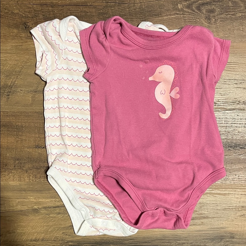 5/$20 First Impressions Pink and White Seahorse Fish Scale Bodysuits 6-9m